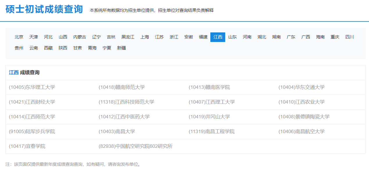 2021年江西省成績查詢入口