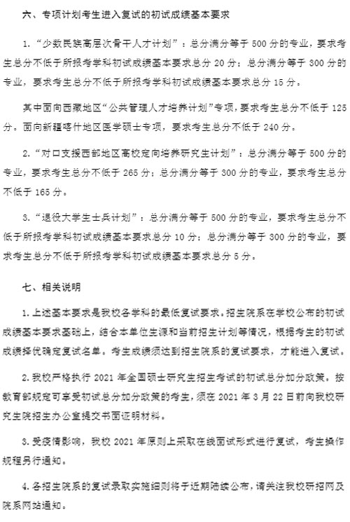 復旦大學2021年碩士研究生復試分數線
